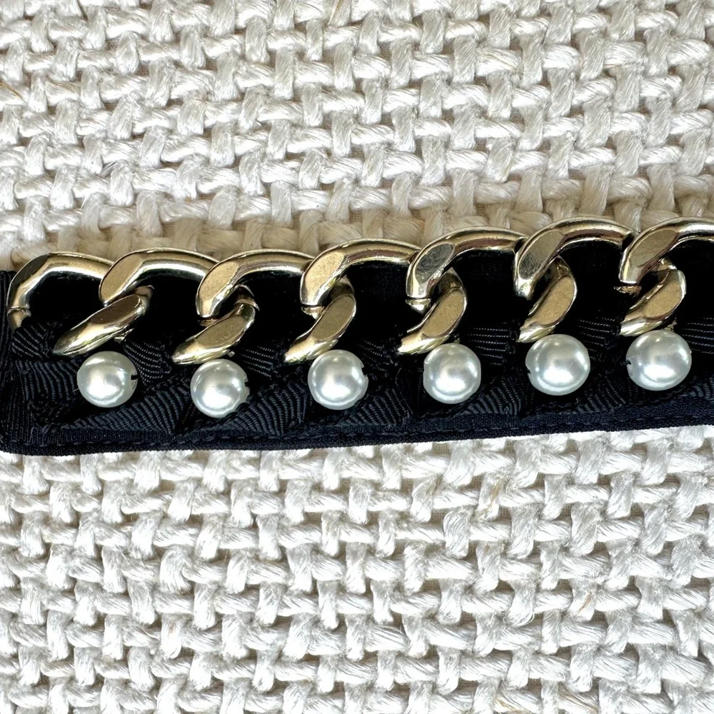 Like New St. John Pearls, Gold Chain, Black Ribbon Design Belt, S